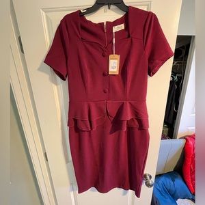 1940s red dress with flattering peplum, size XL